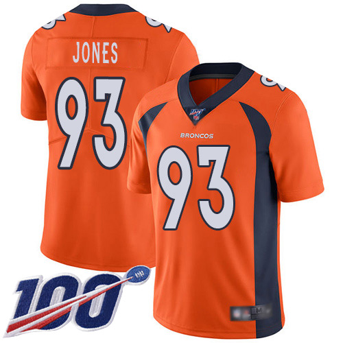 Men Denver Broncos #93 Dre Mont Jones Orange Team Color Vapor Untouchable Limited Player 100th Season Football NFL Jersey